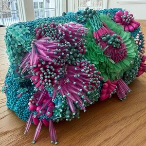 Zara coral Vibrant Beaded Clutch